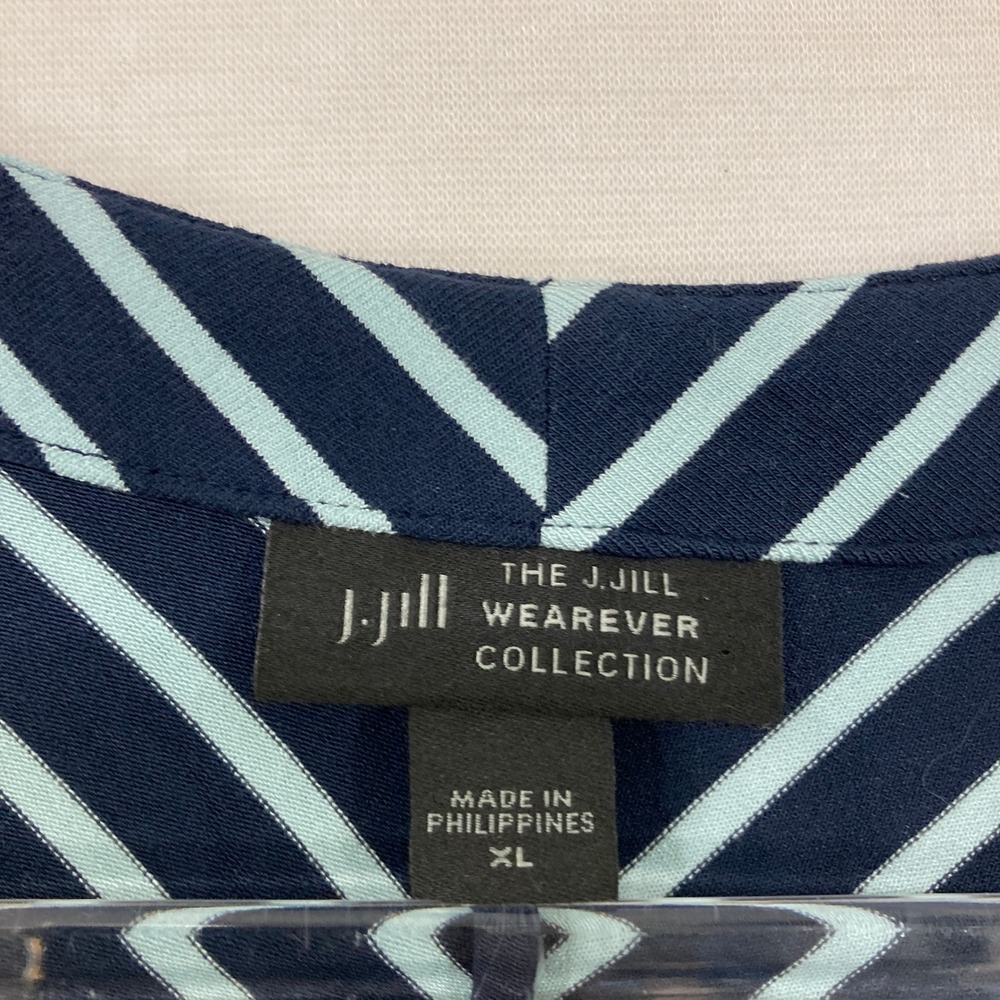 J.‎ Jill Wearever Top XL Blue Striped V-Neck 3/4 Sleeve Stretch Knit Preppy - Picture 2 of 9
